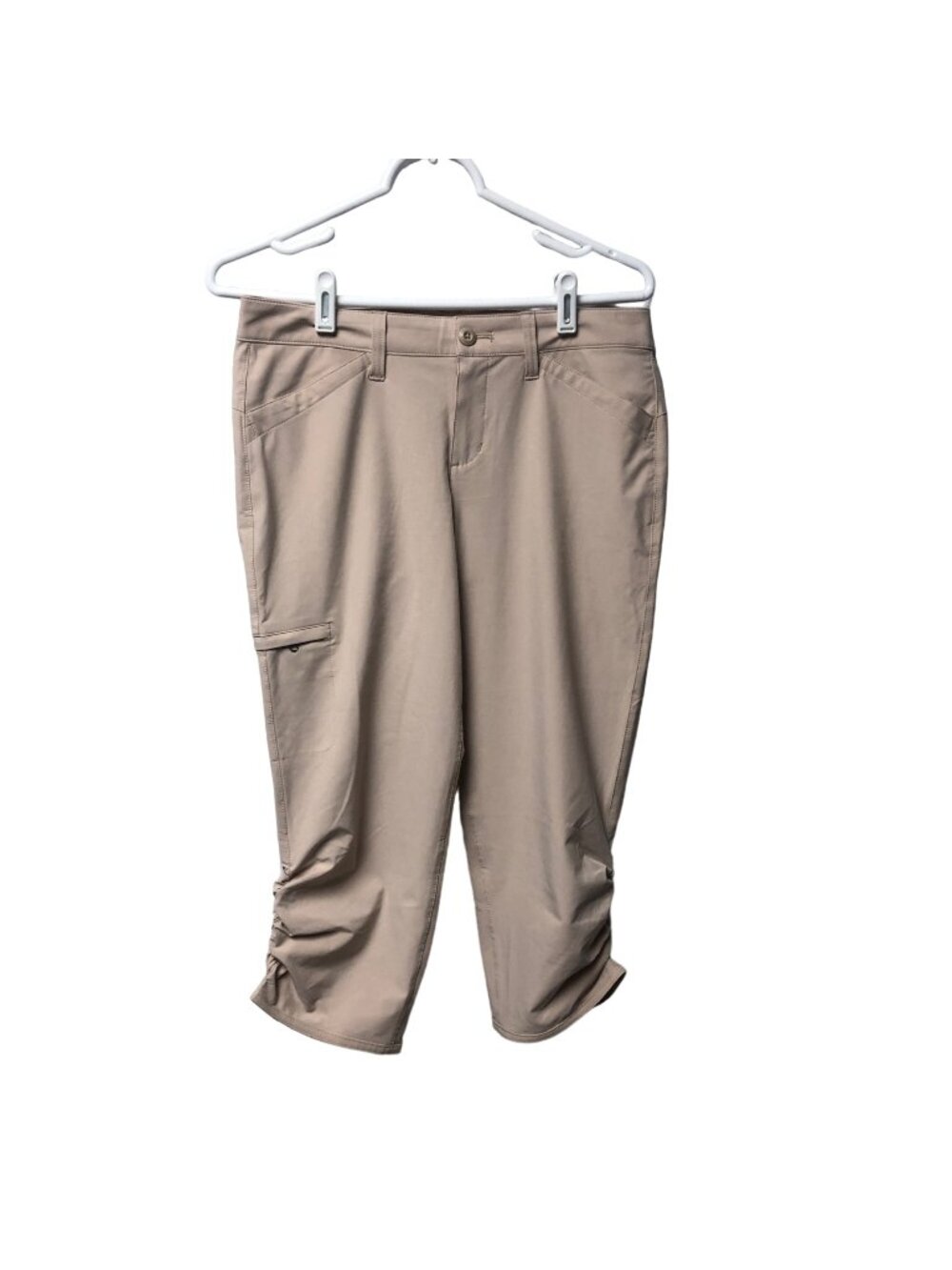 Eddie Bauer Capri Pants Womens Size 4 Beige Ruched Hem Hiking Casual Comfy